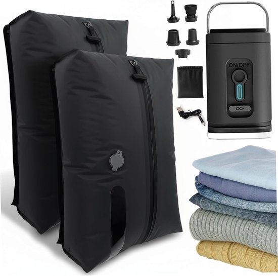 Compressiezakken Reizen - Vacuümzakken Kleding - Bagage Opslag - Inclusief Handpomp - 17 Liter - Grijs