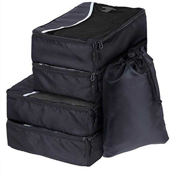 Compressiezakken Set van 5 - Reisaccessoires in 3 Maten - Ideaal voor Organisatie in Koffer of Rugzak - Zwart van Merkloos