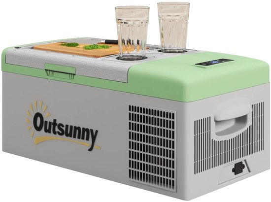 Compressor Koelbox - 16 L - Mini Koelkast - AC/DC - 12V-24V/100V-240V - Autokoelkast -20℃ tot 10℃ - ECO/MAX - Groen/Grijs van Merkloos