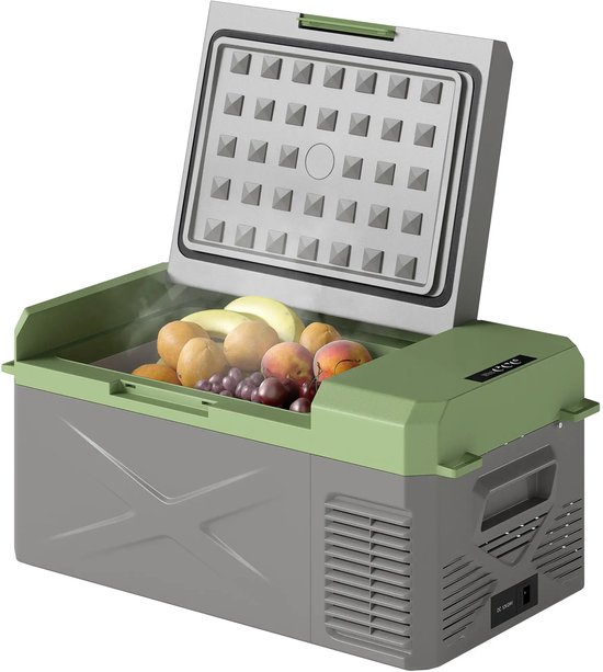Compressor Koelbox - 16.3 L - Mini Koelkast - AC/DC - 12V-24V/100-220V - Voor auto en huis - Outdoor camping benodigdheden - Grijs+groen van Merkloos