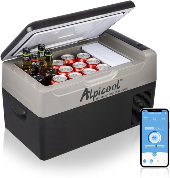 Compressor Koelbox 22 Liter - Draagbare Auto Koelkast en Vriezer van -20°C tot 20°C - 12/24 V met 3-Standen Accubescherming - Voor Auto, Camper, Vrachtwagen, Boot en Camping