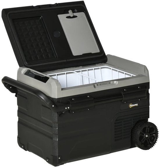 Compressor Koelbox - 40 L - tot -20°C - Elektrische Koelkast - Autokoelkast - Koeler met LED-verlichting, Handgrepen & Wielen - AC/DC - 12V-24V/110-240V - Voor Auto & Huis - voor Boten, Campers en op Reis - Grijs + Zwart