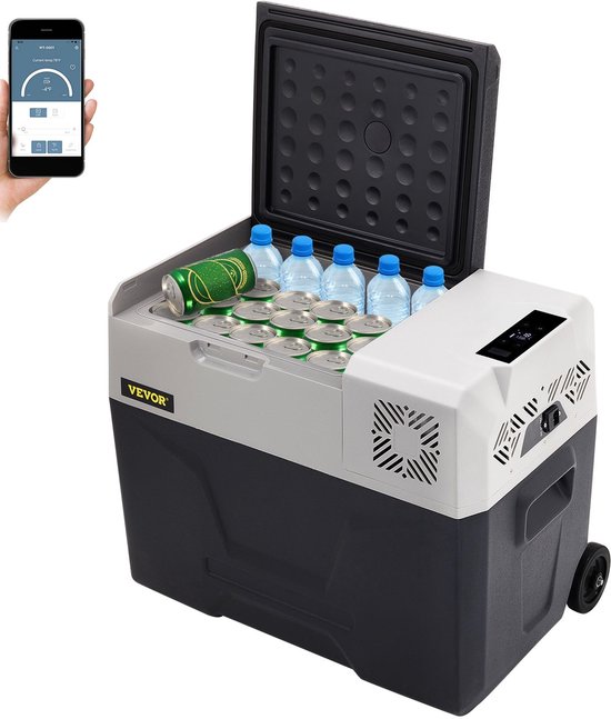 Compressor Koelbox - Elektrische Koelbox - Elektrische Koelbox 30L - 12/24V en 100-240V - -20 tot 20 °C - 60W - Auto en Camping - 61x37,8x37,5cm - Zwart