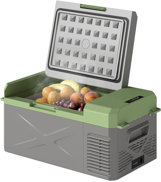 Compressor Koelbox - Elektrische Koelbox - Koelbox 12V 220V - Mini Koelkast - Vriesfunctie - Energiezuinig - Stil - Draagbaar - Auto - 60,2cm - 16,3L - Grijs Groen