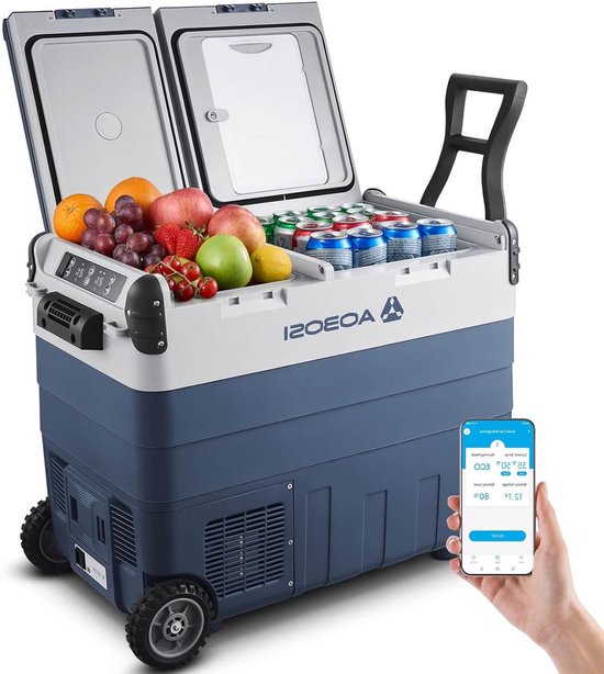 Compressorkoelbox 50 liter Dual Zone -20 °C tot 20 °C voor auto's vrachtwagens boten campers kamperen en vissen