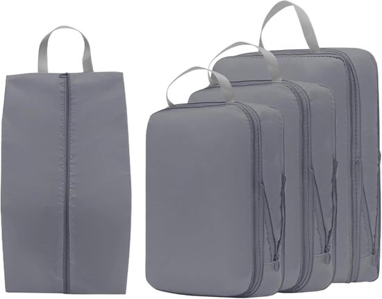 Compressortas Bagage - Organizers Koffer - Efficiënt Opbergen - Waterafstotende Coating - 4 Stuks - Grijs