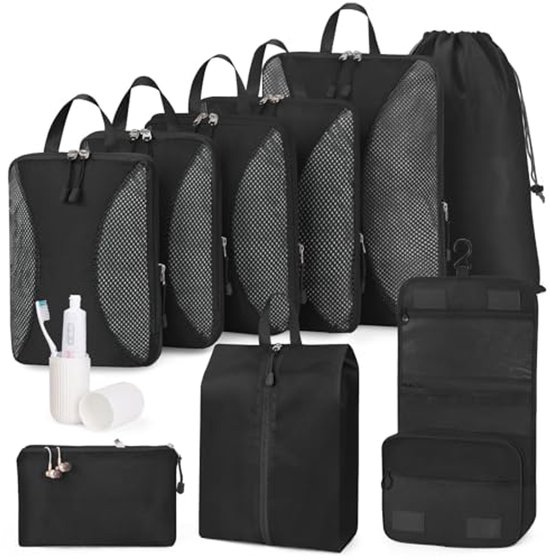 Comprimeerbare bagage-organizer set - 10-delige compressie kubussen voor slim inpakken van Travando