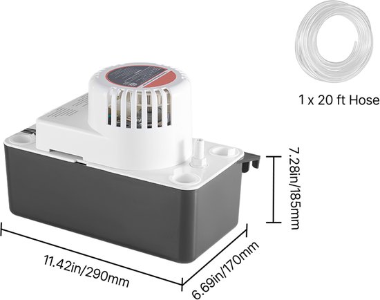 Condensafzuigpomp 1/50 pk, 1,89 l tank, automatische condenspomp met vlotterschakelaar en 6 m slang voor airconditioners, luchtontvochtigers en waterafvoer van ijsmachines, zwart