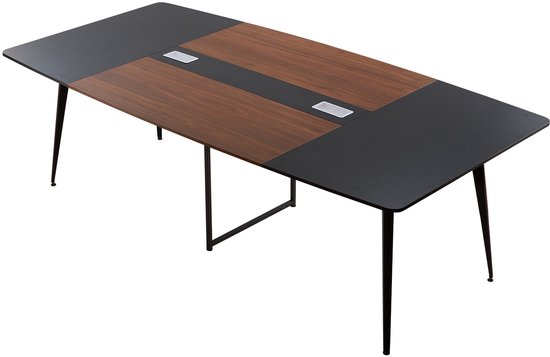 Conferentietafel, Vergadertafel voor 10 Personen, 6-Delige Set, 240 X 120 cm, Bootvormig Ontwerp, Seminartafel, Multifunctionele Tafel, Pauzetafel met Metalen Poten voor Kantoor en Vergaderruimtes