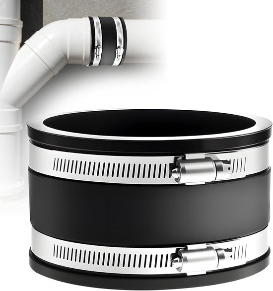 Connector Ø 100 mm voor flexibele rubberen slangen met roestvrijstalen klemmen en bevestigingsmateriaal
