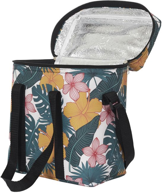 Cook Concept Koeltas Tropical Leafs - voor lunch en drinks - 12L - 30 x 15 x 25 cm - geel van Merkloos
