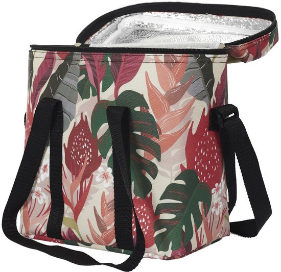 Cook Concept Koeltas Tropical Leafs - voor lunch en drinks - 12L - 30 x 15 x 25 cm - rood van Merkloos