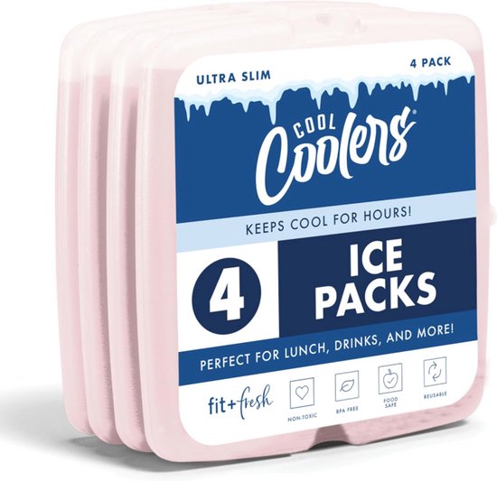 Cool Coolers by Fit & Fresh Slim Ice Packs (Roze) – 4X Herbruikbare Koelelementen – Snelvriezend & Ruimtebesparend – Voor Lunchbox & Koeltas