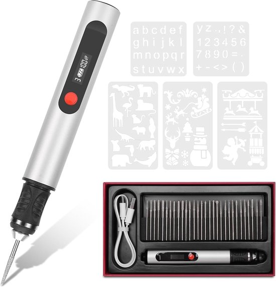 Cordless Electric Engraving Pen, Mini Rechargeable Engraving Tool with 30 Tips 5 Stencils, Portable DIY Rotary - ShopVlot