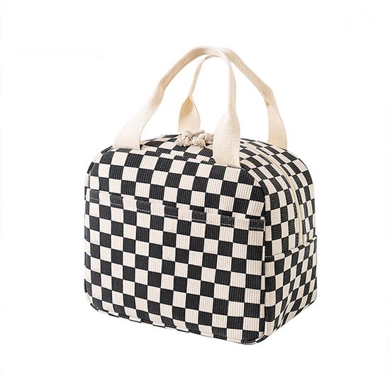 Corduroy Koeltas - Checker Zwart - 26 x 21 x 17 cm - Nylon| Lunchtas - Fashion Favorite van Merkloos
