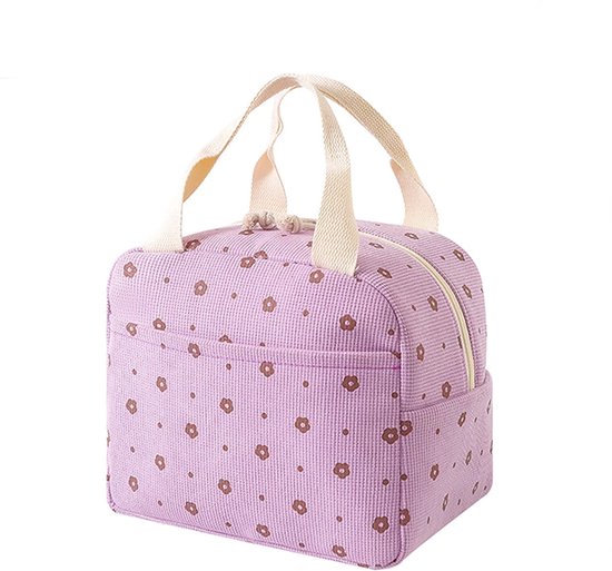 Corduroy Koeltas - Lila Bloem | 26 x 21 x 17 cm | Nylon| Lunchtas | Fashion Favorite van Merkloos