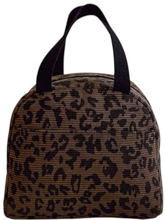 Corduroy Koeltas - Luipaard Bruin | 23 x 21 x 11 cm | Nylon| Lunchtas | Fashion Favorite van Merkloos