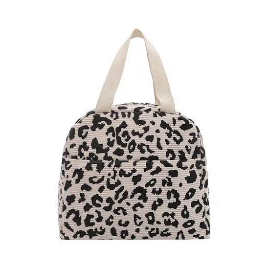 Corduroy Koeltas - Luipaard Crème | 23 x 21 x 11 cm | Nylon | Lunchtas | Fashion Favorite