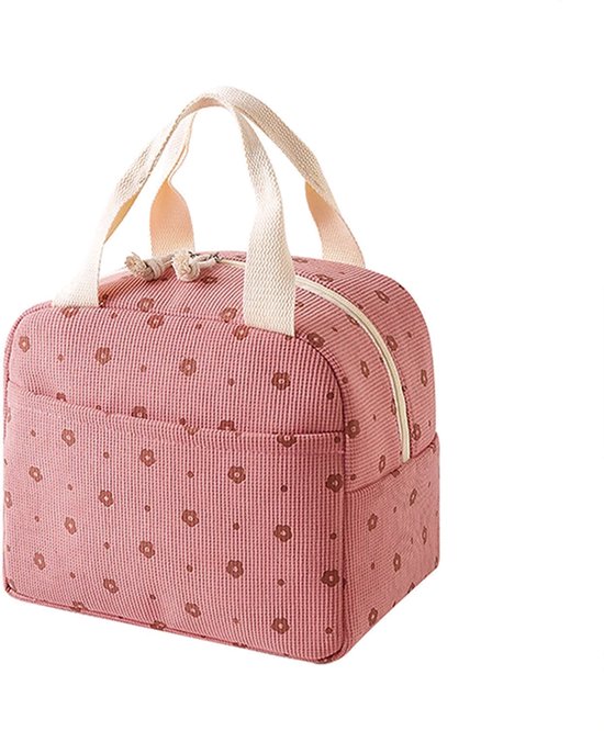 Corduroy Koeltas - Roze Bloem | 26 x 21 x 17 cm | Nylon| Lunchtas | Fashion Favorite van Fashion Favorite