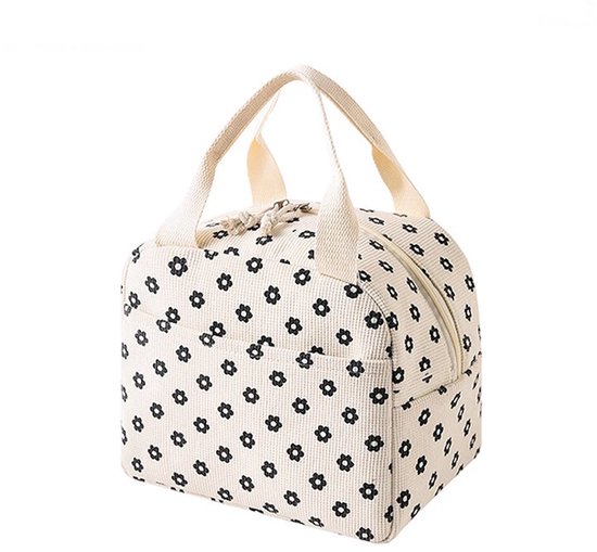 Corduroy Koeltas - Zwart Bloem | 26 x 21 x 17 cm | Nylon| Lunchtas | Fashion Favorite van Merkloos