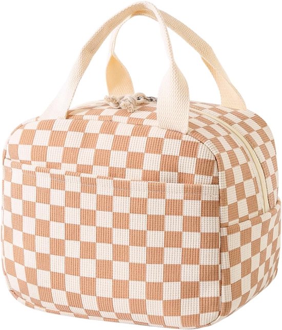 Corduroy lunchtas - schattige handtas voor lunch - herbruikbare geïsoleerde lunchtrommel - grote capaciteit herbruikbare koel-/warmhoudbox - geschikt voor werk/picknick/reizen (corduroy ruit bruin)