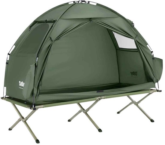 CORE 3-in-1 Kampeertent voor 1 Persoon - Maximaal draagvermogen 114kg - Enkele Tent - Lichtgewicht en Praktische Trekkerstent - Met Lamphaak en Schoenenopbergvakken - Snel Op te Zetten - Waterafstotende Tent - 193x86x160cm - Groen