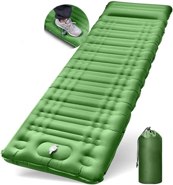 Core® Luchtbed met Ingebouwde Pomp - Luchtbed met Pomp - Luchtbed - 12cm Dik - Legergroen- ‎195cm x 66cm x 12cm van Merkloos