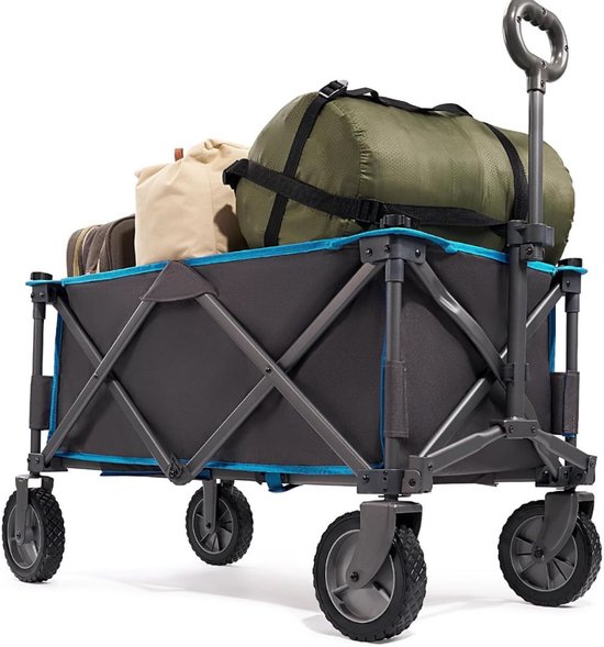 Core® Strandkar - Bolderkar Opvouwbaar – Boodschappenwagen - Blauw - 89cm x 48cm x 30cm van Merkloos