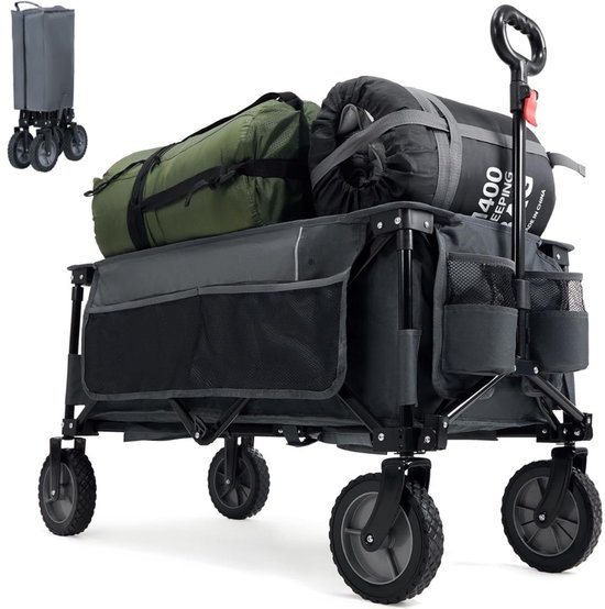 Core® Strandkar - Bolderkar Opvouwbaar -Boodschappenwagen Met Handige Opbergruimtes – Grijs - 89cm x 48cm x 94cm van Merkloos