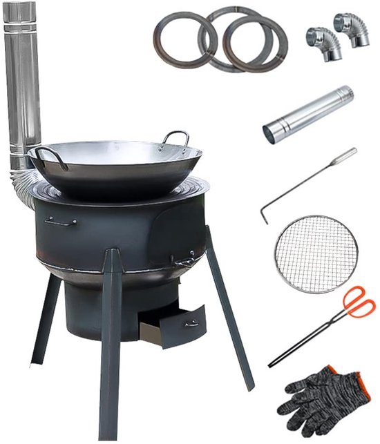 Cosensi - Tent Stove - Portable Wood Stove - Ideaal voor Kamperen - 43 cm + 3 Kookplaten - Geschikt voor Buitenactiviteiten - Perfect voor Barbecue van Merkloos