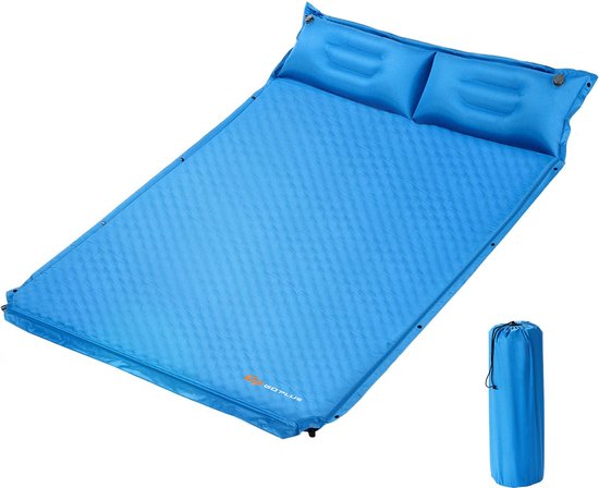 Costway 2 Persoons Zelfopblazende Slaapmat Met Kussens 187 x 131 x 4cm - Campingmat - Camping matras - Blauw van Costway
