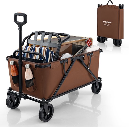 COSTWAY Bolderkar, opvouwbaar, handwagen met verstelbare handgreep, bekerhouders en opbergtas, tuinwagen tot 100 kg belastbaar, transportwagen voor winkelen, kamperen, koffie van Costway