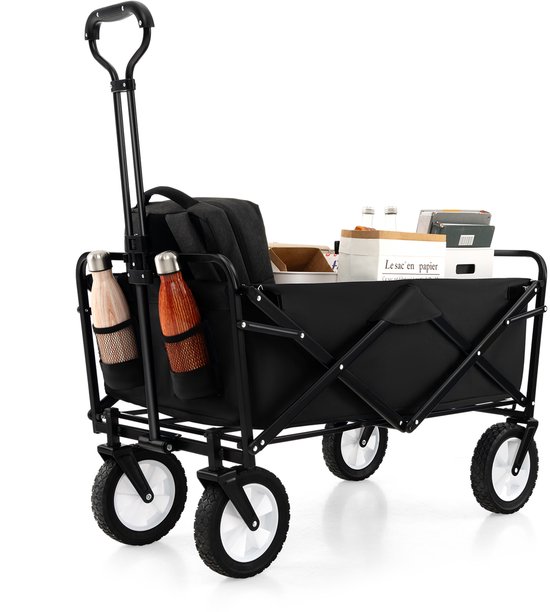COSTWAY Bolderkar, opvouwbaar, handwagen met verstelbare handgreep en bekerhouders, tuinwagen tot 68 kg belastbaar, transportwagen voor winkelen, kamperen van Costway
