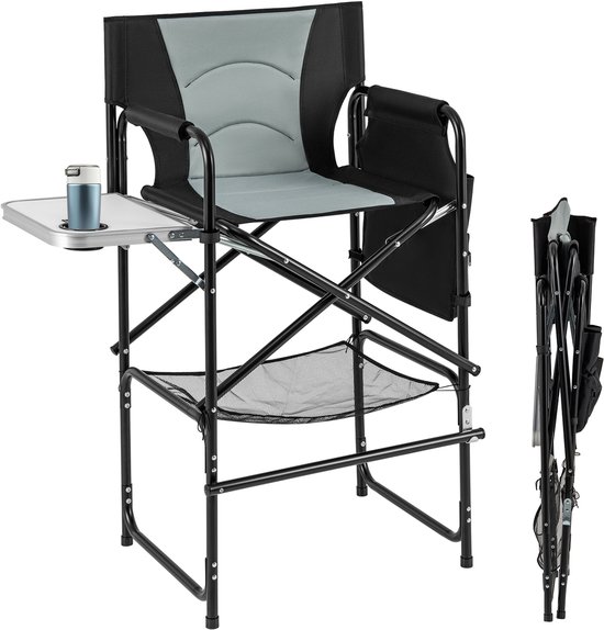 COSTWAY Campingstoel opvouwbaar, hoge klapstoel met zijtafel, afneembare voetensteun, bekerhouder, zijzak en netvak, vouwstoel, regissestoel, visstoel voor camping, draagvermogen 150 kg