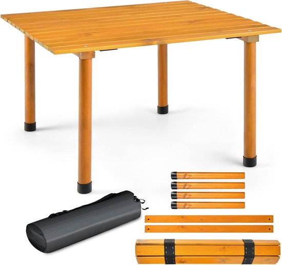 COSTWAY Campingtafel, oprolbare picknicktafel van hout, draagbare multifunctionele outdoortafel met draagtas voor strand, picknicks, vissen en feesten, 69 x 69 x 42 cm van Merkloos