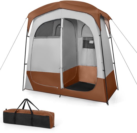 COSTWAY Douchetent met 2 kamers, omkleedtent met afneembare regenbescherming, binnenzak, waslijn en bovenste haak, outdoor, privacy, toilettent voor kamperen, 210 x 106 x 210 cm van Costway