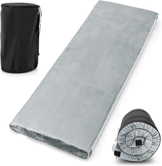 COSTWAY Isomat Camping matras van traagschuim, lichte slaapmat met flanellen overtrek, incl. draagtas, gastenmatras voor reizen, wandelen, thuis, 183 x 62,5 x 6,5 cm, grijs van Merkloos