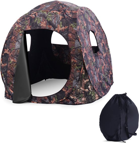 COSTWAY Jachttent pop-up design met 360°-uitzicht voor 2 personen, jachtschuilplaats grondtent met draagtas, spanbanden en grondpennen (152 x 152 x 163 cm) van Costway