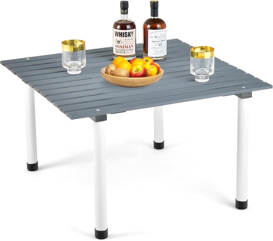 COSTWAY Kampeertafels, oprolbare picknicktafel van hout, draagbare multifunctionele outdoortafel met draagtas voor strand, picknicks, vissen en feesten, 69 x 69 x 42 cm, grijs