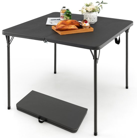 COSTWAY Klaptafel, vierkant, 86 x 86 cm, campingtafel, inklapbaar, tuintafel met HDPE-tafelblad en draaggreep, balkontafel voor 4 personen, draagbare eettafel voor keuken, tuin, camping, grijs