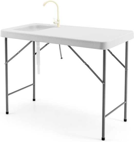 COSTWAY Opklapbare filetietafel met gootsteen, meetschaal en kraan, draagbare campingtafel, outdoorspoelbak, visreinigingstafel voor tuin, camping, vissen, 115 x 59 x 93,5 cm van Costway