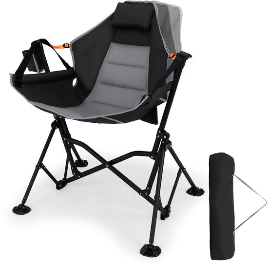 COSTWAY Opvouwbare campingstoel, klapstoel met verstelbare rugleuning, hoofdsteun en bekerhouder, vouwstoel, draagvermogen 150 kg, inclusief draagtas (zwart)