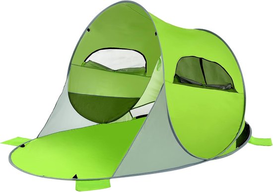 COSTWAY Pop-up strandschelptent voor 3-4 personen, zonwering, werptent met draagtas, 2 netramen en 4 zandzakken, automatisch, voor strand, tuin, camping, groen van Costway