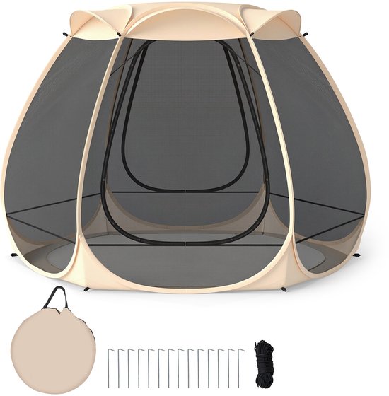COSTWAY Pop-up tent voor 4-6 personen, opvouwbare outdoor campingtent met rondom mesh en draagtas en zonnedak, strandtent voor tuin, terras, achtertuin van Merkloos