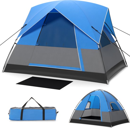 COSTWAY Tent voor 3 personen, ultralichte campingtent met afneembare regenbescherming, ramen en grondzeil, waterdicht, koepeltent voor trekking, kamperen van COSTWAY