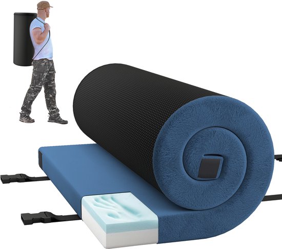 COSTWAY Traagschuim campingmatras, oprolbare campingmat met waterdichte coating, antislip onderkant en draagtas, vloermat, slaapmat, slaapmatras, isomat van Merkloos