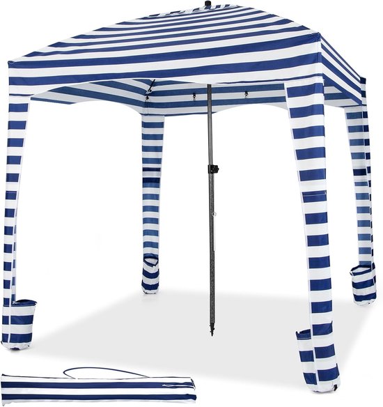 COSTWAY Zonwering met afneembare zijwand en 8 zandzakken, draagbare strandtent met draagtas, outdoor-schaduw voor strand, camping, picknick, 183 x 183 cm