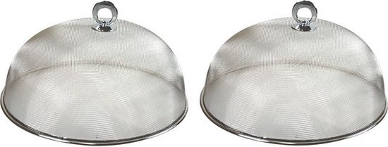 Cosy & Trendy Voedselkap - 2x - rond - 30 cm - grijs - metaal - vliegenkap - foodcover - tegen insecten