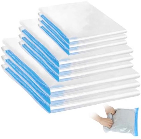 Cozary 9 stuks vacuümzakken voor kleding, reizen, compressiezakken om op te rollen in 3 maten (35 x 50/40 x 60/50 x 70 elk 3 stuks), rol-compressiezakken zonder pomp, voor koffer, rugzak