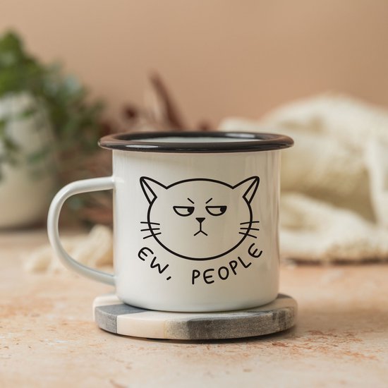 Creasowl® Ew, People Enamel Mok - Kattenmok - Grappige Kattenprint - Geschikt voor Koffie en Thee - Duurzaam en Milieuvriendelijk